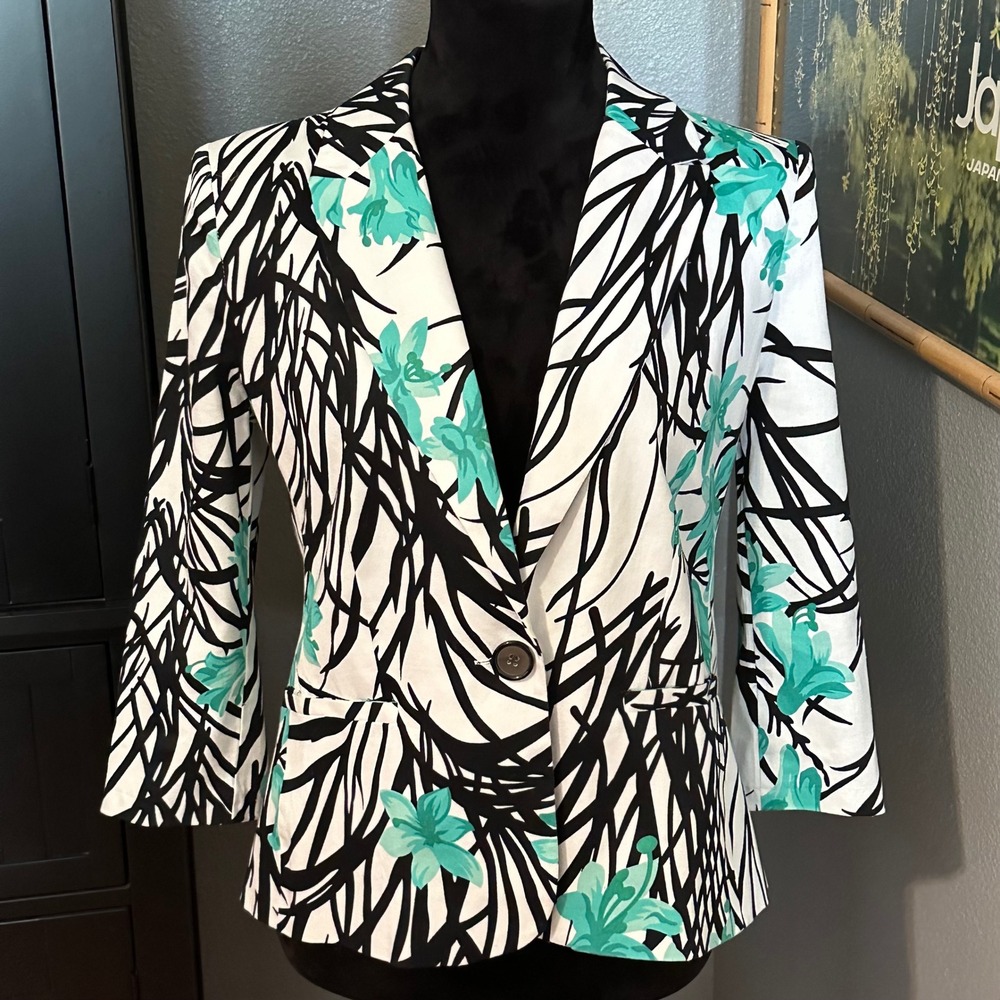 Kim Rogers Petite PM Women's Floral Cotton Blazer Career Office Jacket Preppy